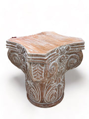 Wooden Twist Hand Carved Pedestal Style End Table Mango Wood - Wooden Twist UAE