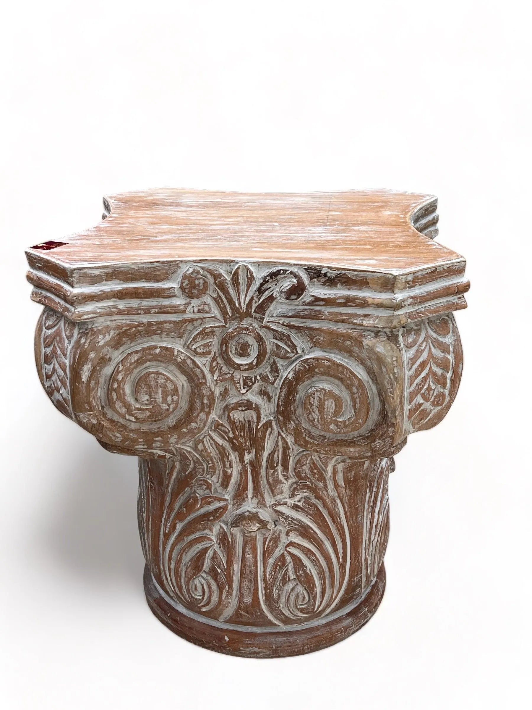 Wooden Twist Hand Carved Pedestal Style End Table Mango Wood - Wooden Twist UAE