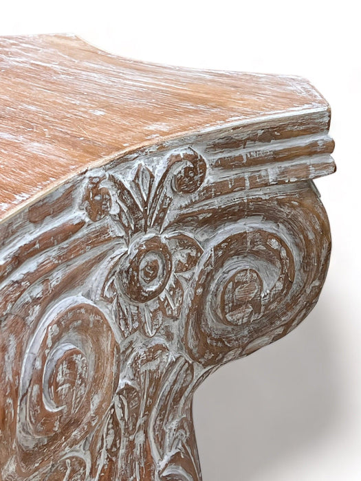 Wooden Twist Hand Carved Pedestal Style End Table Mango Wood - Wooden Twist UAE