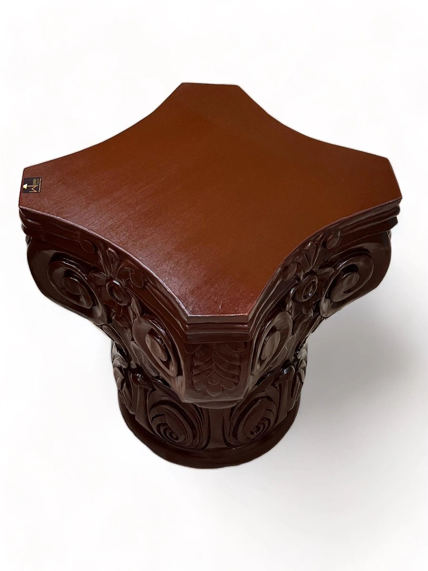 Wooden Twist Hand Carved Pedestal Style End Table Mango Wood - Wooden Twist UAE