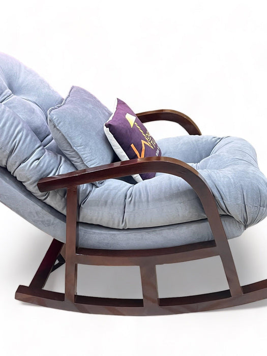 Wooden Twist Fleecy Handmade With Comfortable Cushion Backrest Rocking Chair ( Walnut Finish ) - Wooden Twist UAE
