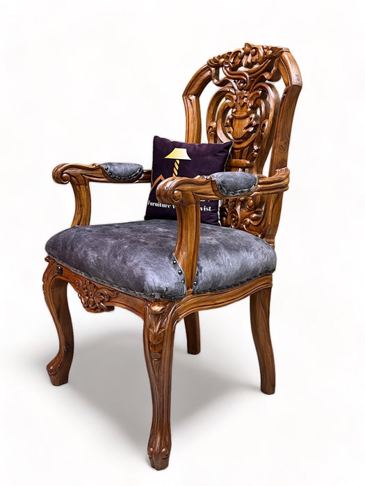 Wooden Twist Back Designer Bartelso Hand Carved Teak Wood Armchair