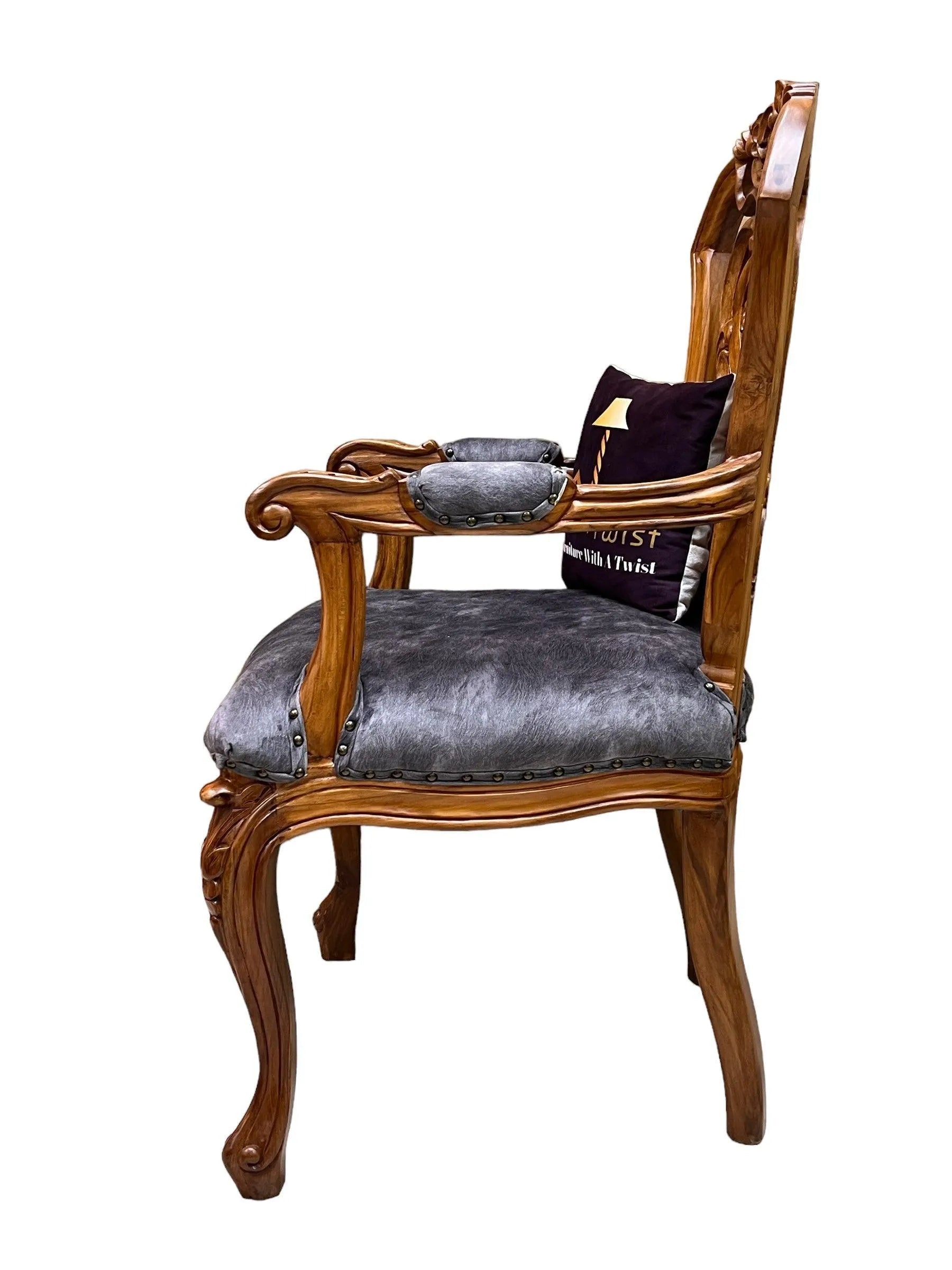 Wooden Twist Back Designer Bartelso Hand Carved Teak Wood Armchair - Wooden Twist UAE