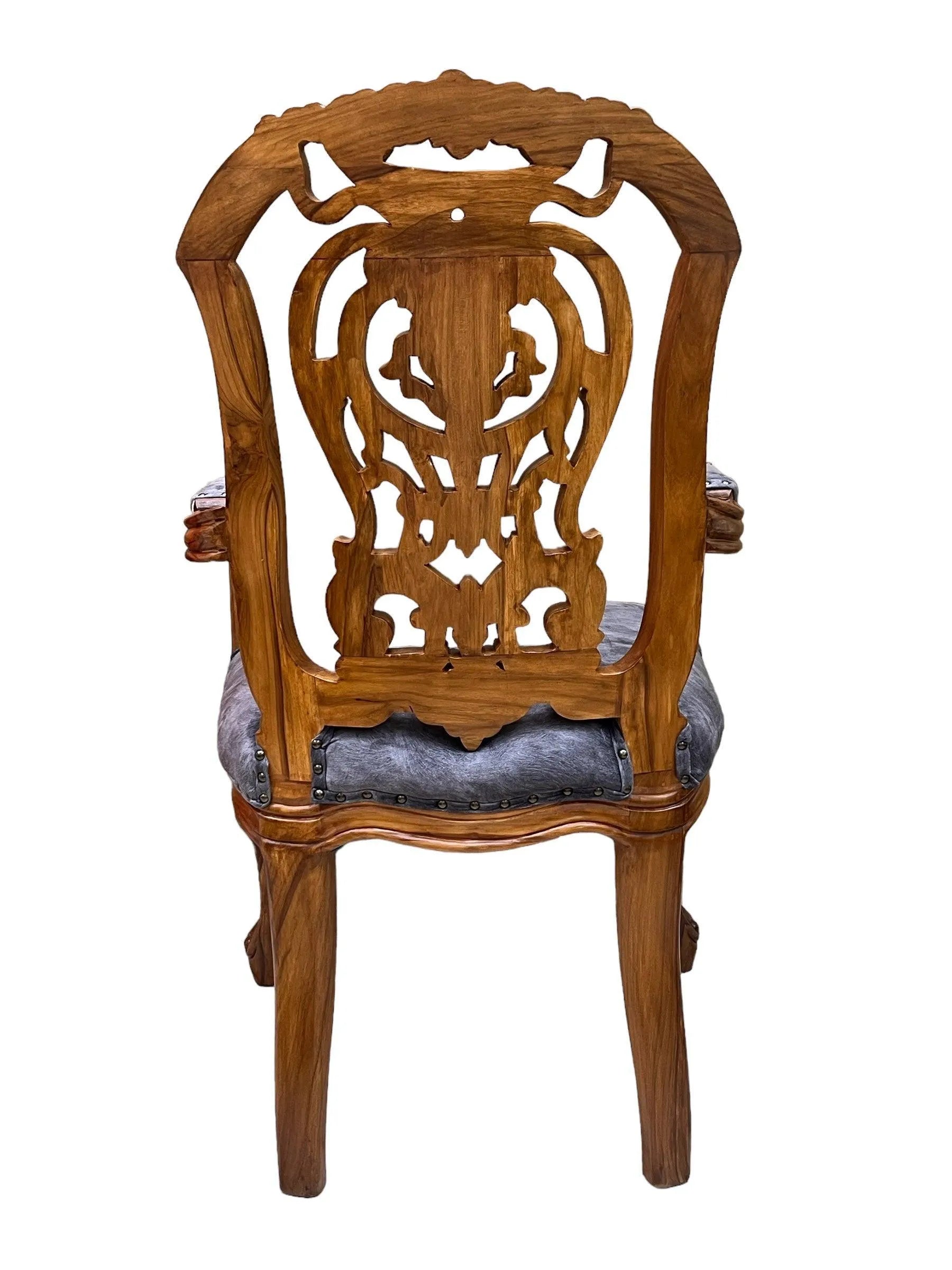 Wooden Twist Back Designer Bartelso Hand Carved Teak Wood Armchair - Wooden Twist UAE