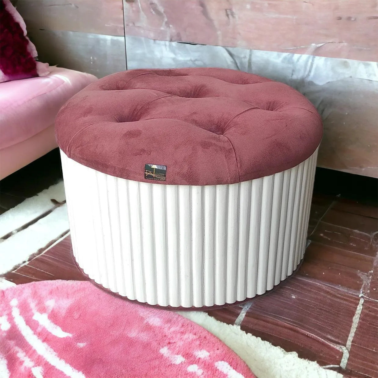 Wooden Twist Banquette Handmade Tufted Solid Wood Pouffe Ottoman - Wooden Twist UAE