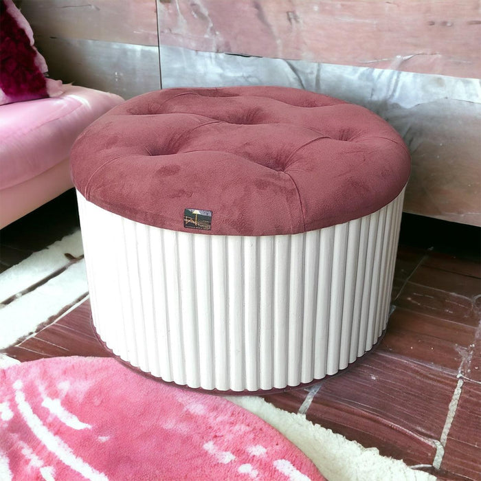 Wooden Twist Banquette Handmade Tufted Solid Wood Pouffe Ottoman