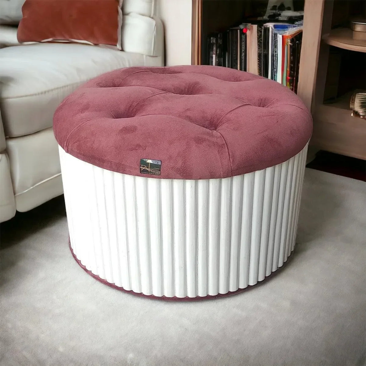 A Handmade Tufted Pouffe Ottoman with a Twist