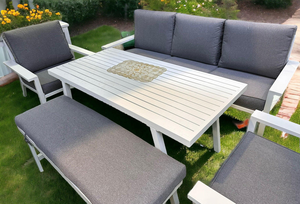 Wooden Twist Epicure Lush Home Decor Outdoor Furniture Set with White Finish Premium Aluminum 3+1+1 with 1 Bench and 1 Table - Wooden Twist UAE