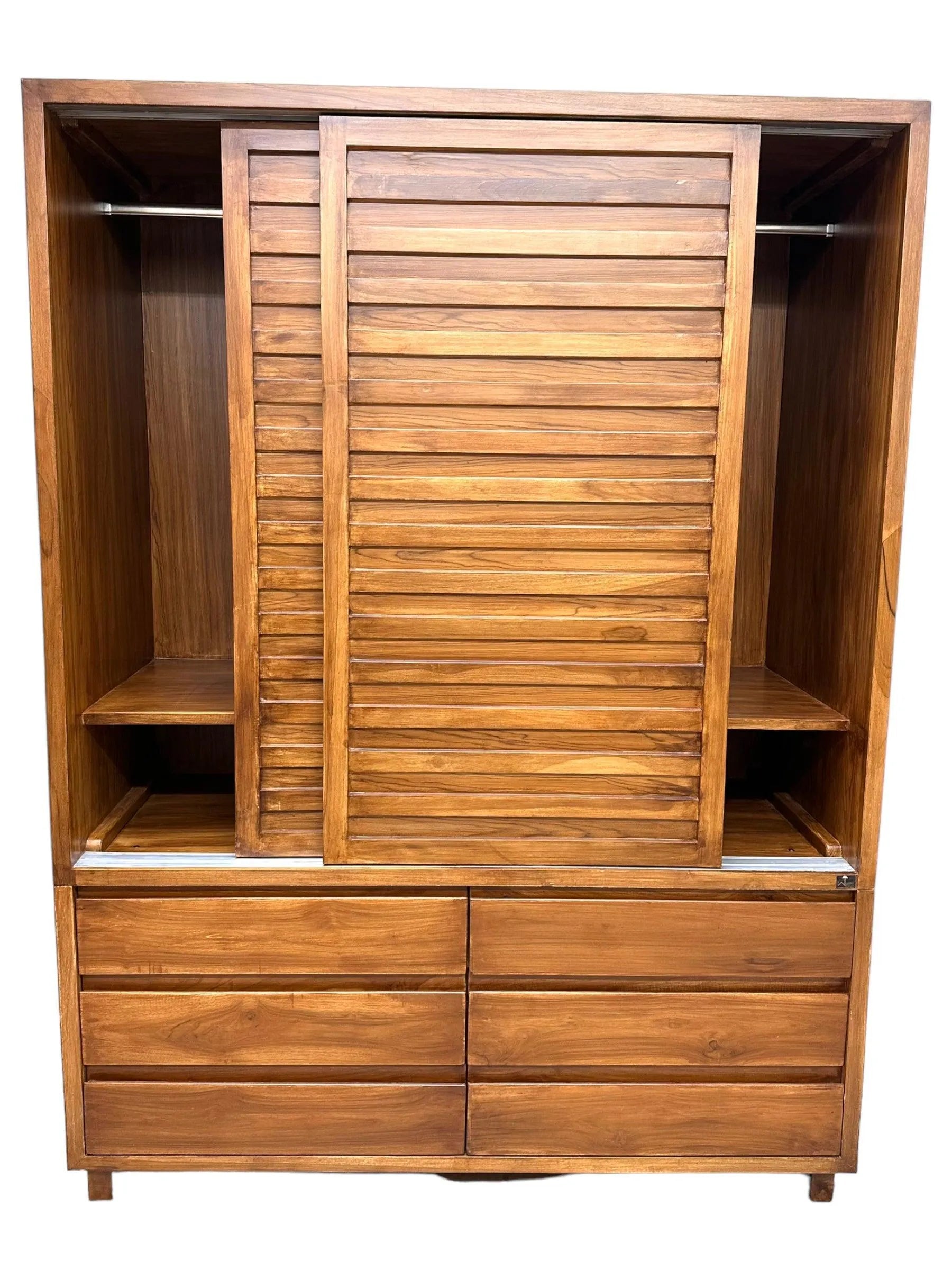 Wooden Twist Traditional Design Sliding Doors Wardrobe with Six Drawers And 2 Door ( Brown ) - Wooden Twist UAE