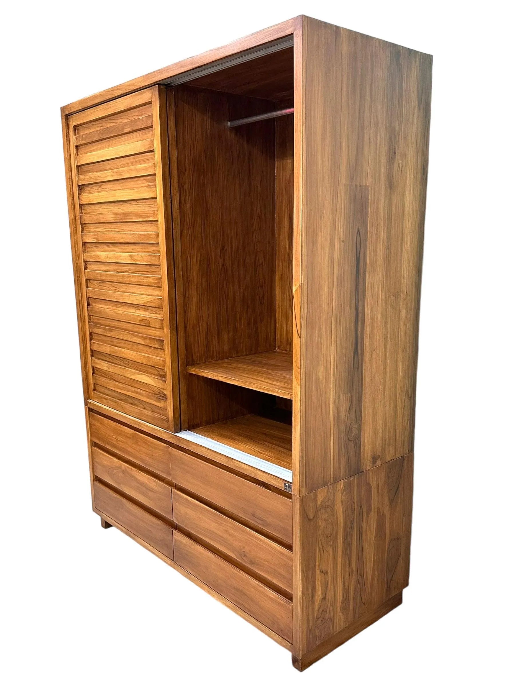 Wooden Twist Traditional Design Sliding Doors Wardrobe with Six Drawers And 2 Door ( Brown ) - Wooden Twist UAE