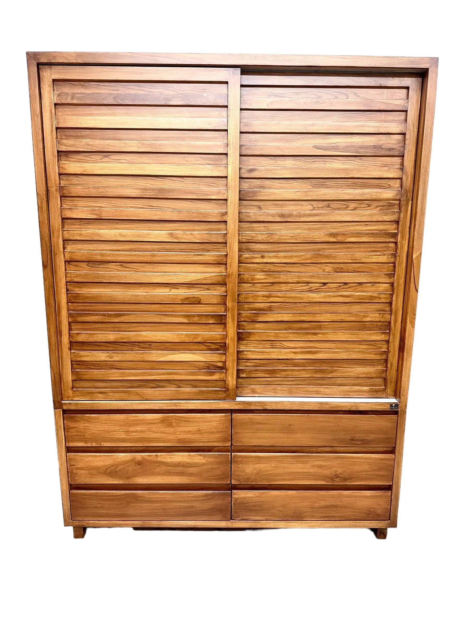 Wooden Twist Traditional Design Sliding Doors Wardrobe with Six Drawers And 2 Door ( Brown ) - Wooden Twist UAE