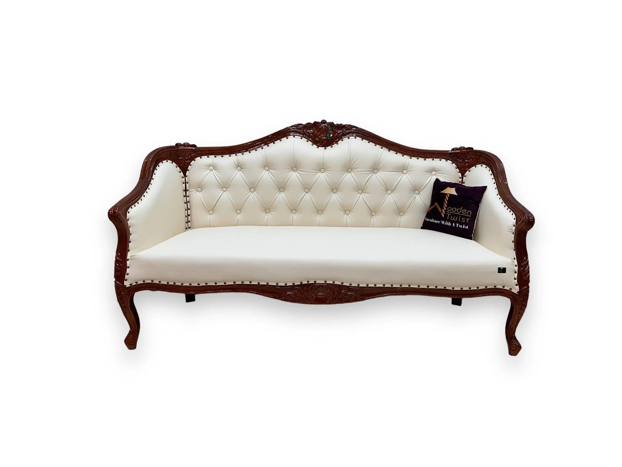 Wooden Handmade Italian Baroque Style Champagne Sofa Set 3+1+1 (Teak Wood) - Wooden Twist UAE