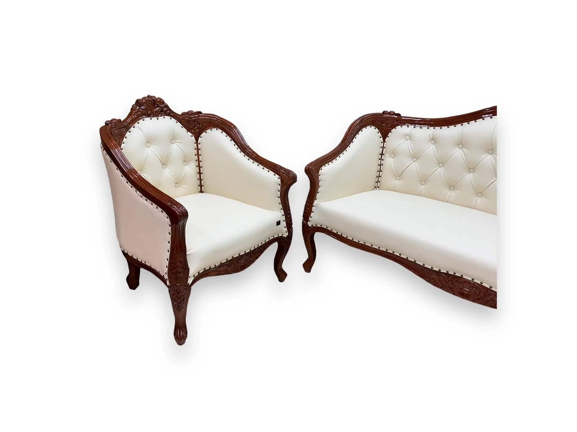 Wooden Handmade Italian Baroque Style Champagne Sofa Set 3+1+1 (Teak Wood) - Wooden Twist UAE