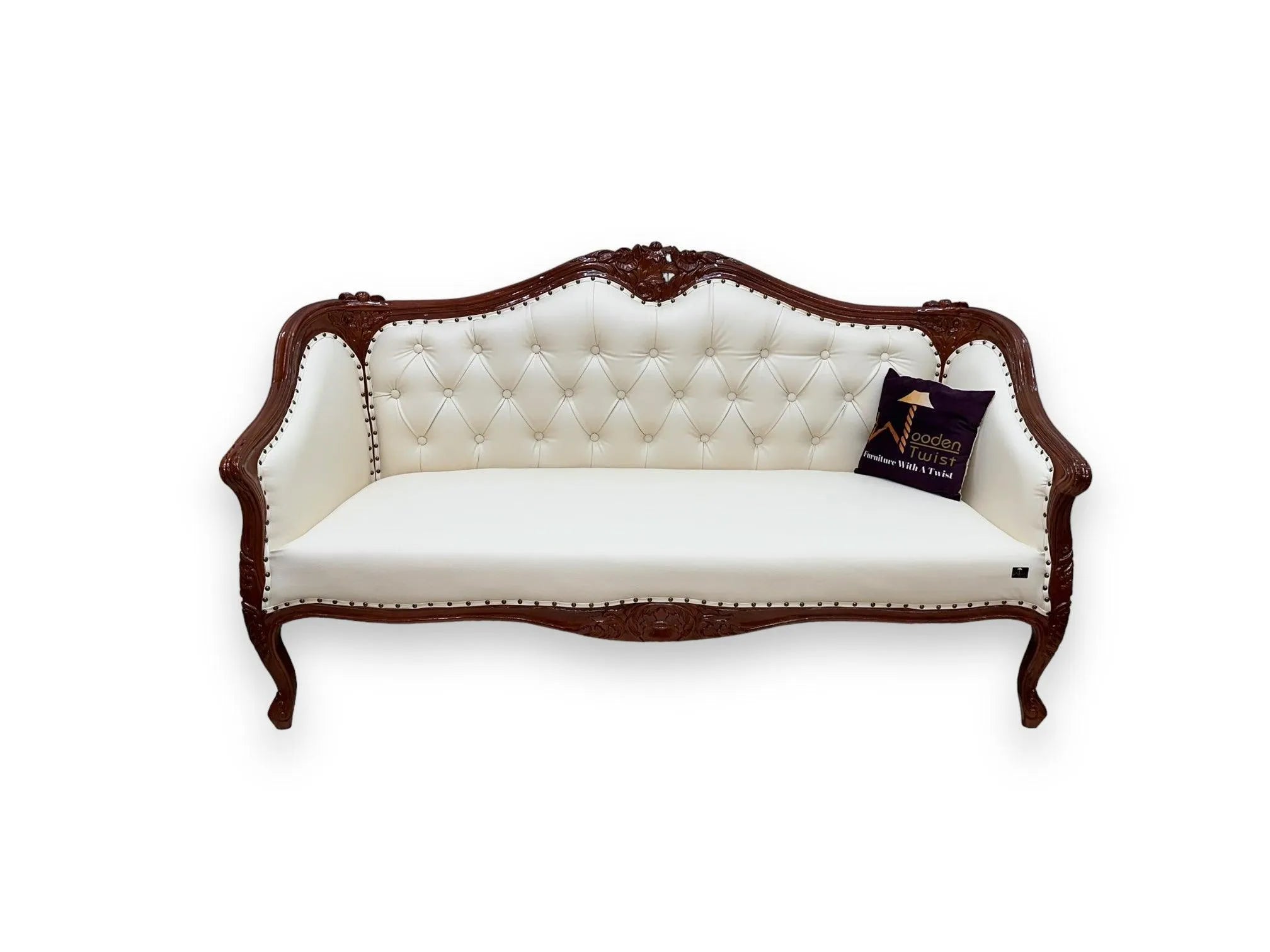 Wooden Handmade Italian Baroque Style Champagne Sofa Set 3+1+1 (Teak Wood) - Wooden Twist UAE