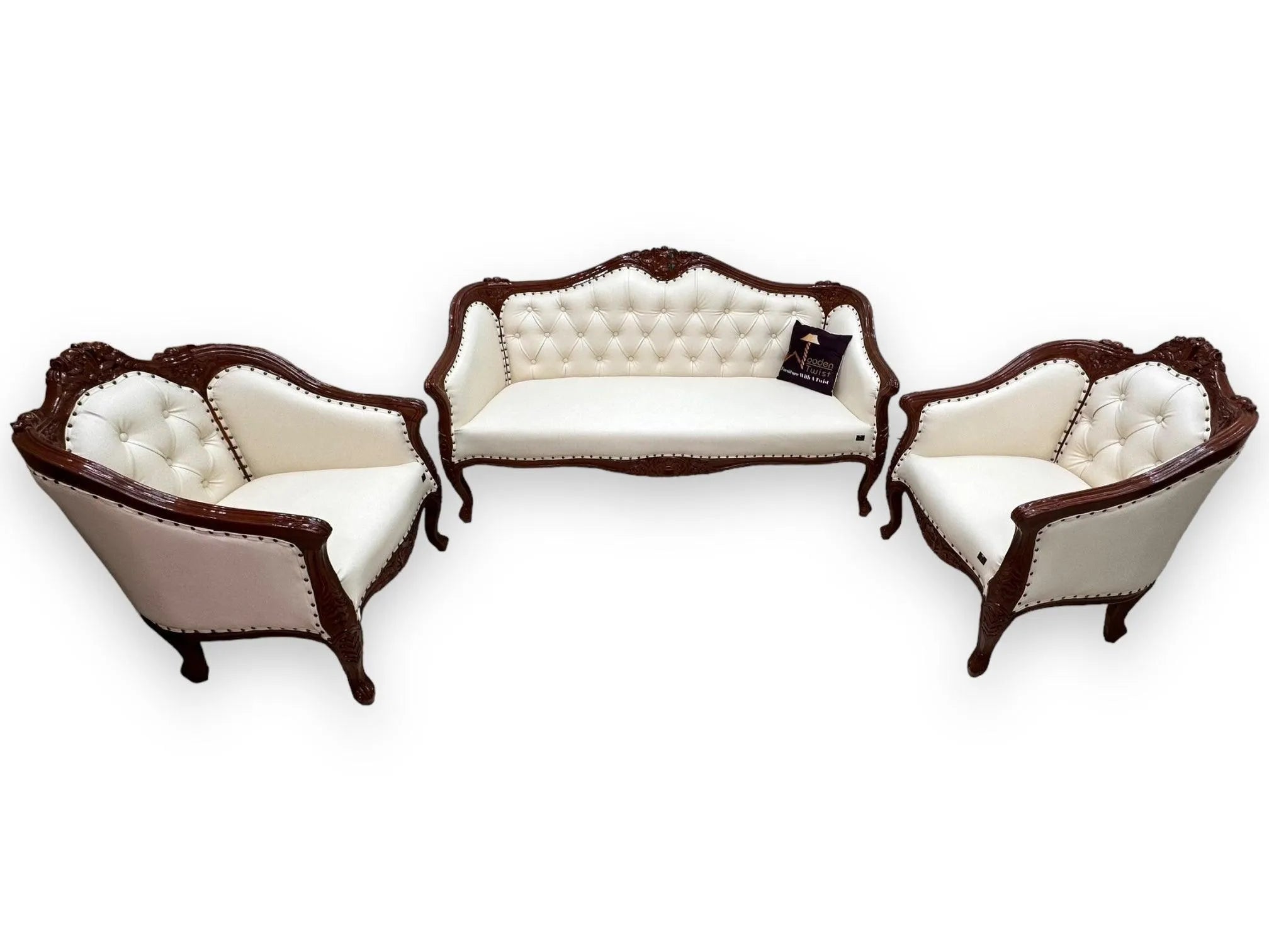 Wooden Handmade Italian Baroque Style Champagne Sofa Set 3+1+1 (Teak Wood) - Wooden Twist UAE