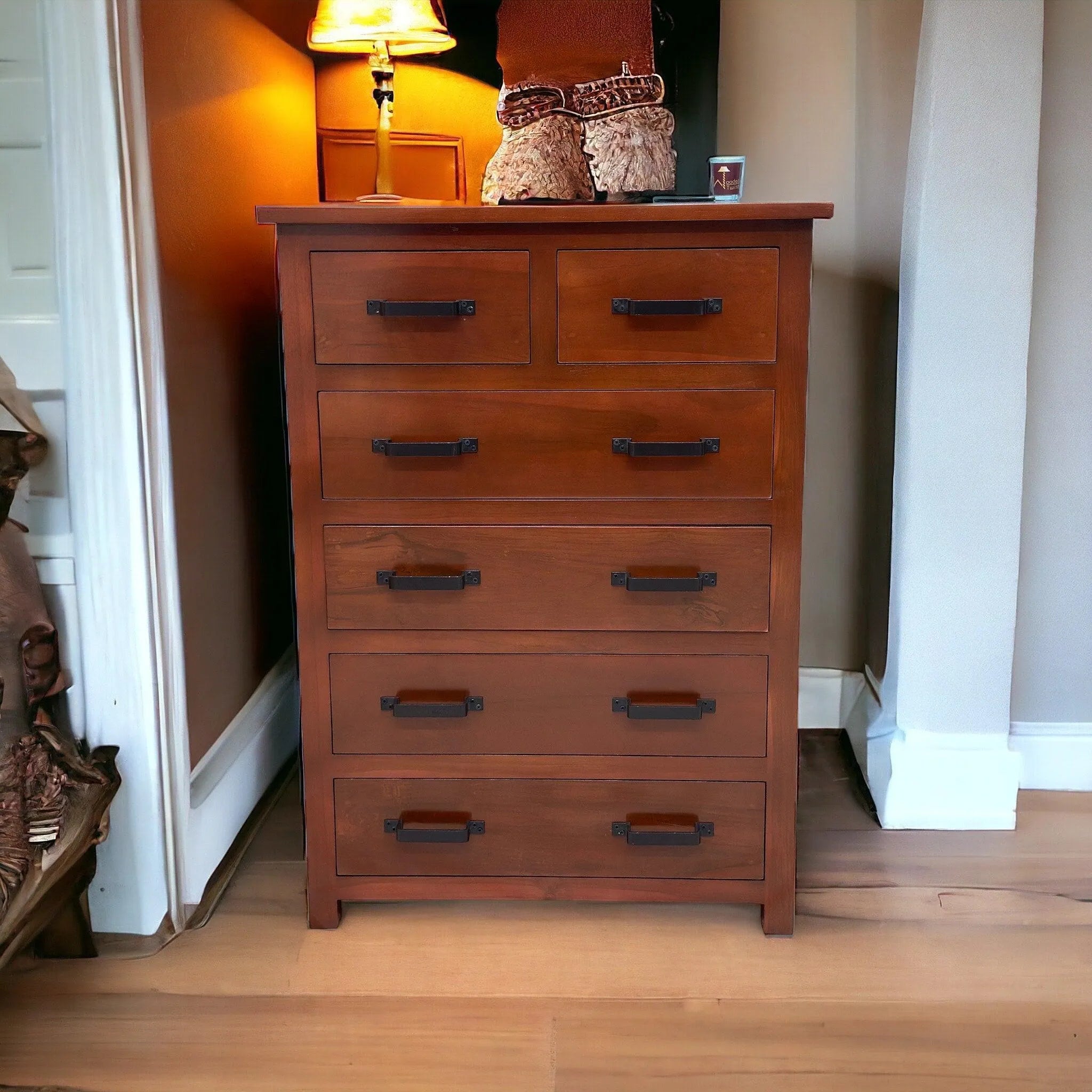 Wooden Standard Chest of 6 Drawers Storage Cabinet (Teak Wood) - Wooden Twist UAE