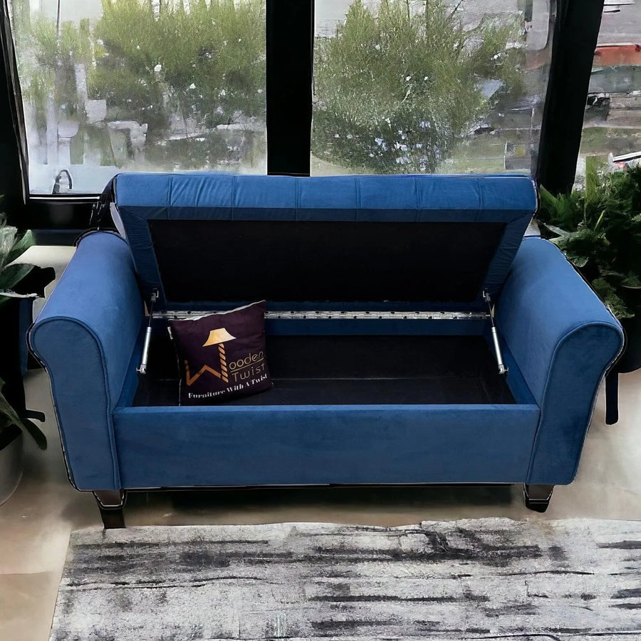Velvet fabric on solid teak wood legs