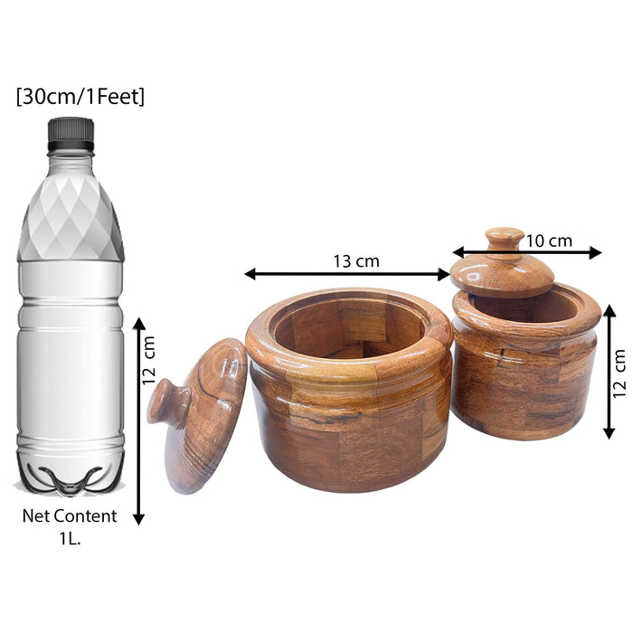 Wooden Twist Enormous Acacia Wood Round Wooden Spice Jar ( Set of 2 ) - Wooden Twist UAE