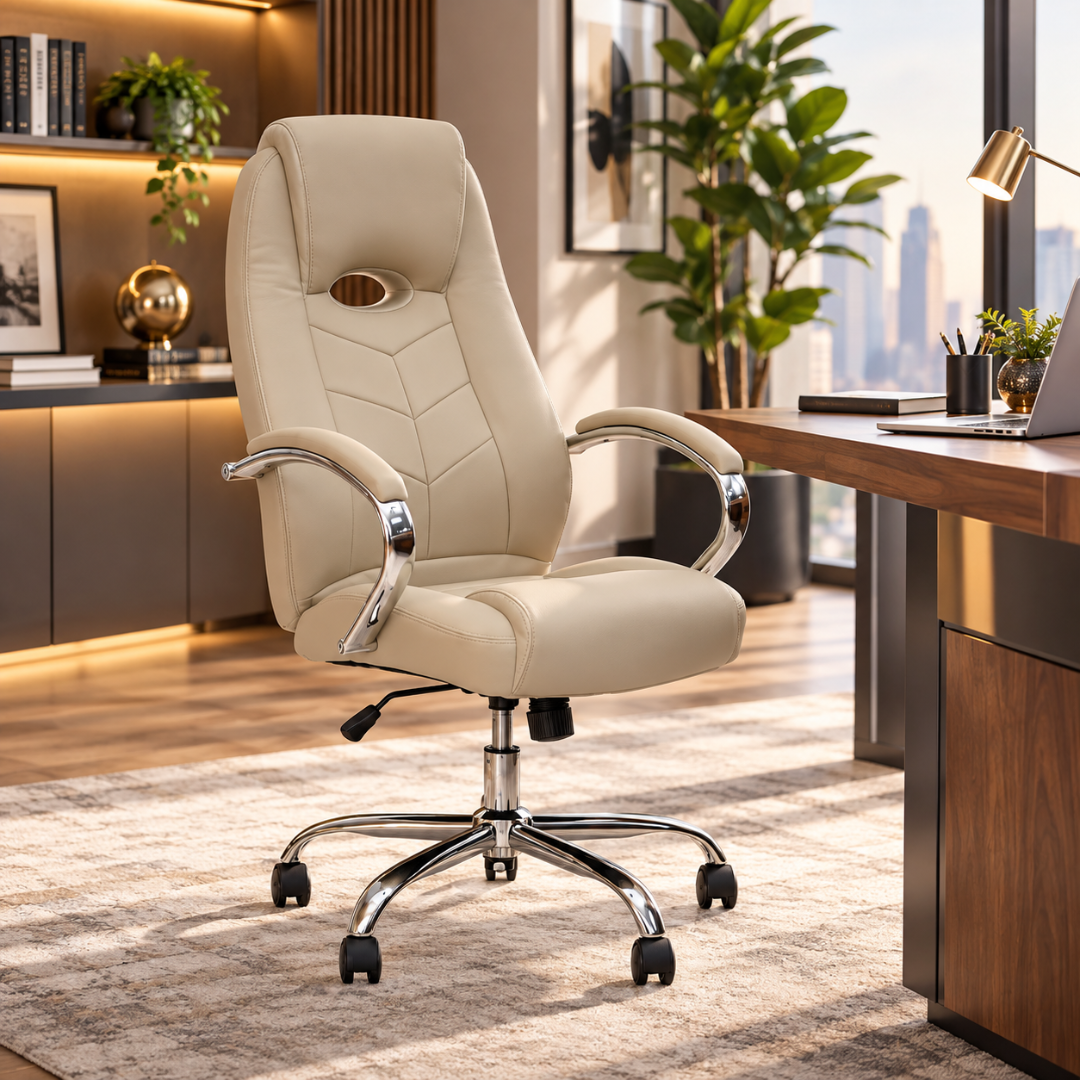 Wooden Twist Arvella Beige Leatherette Executive Office Chair – city view office