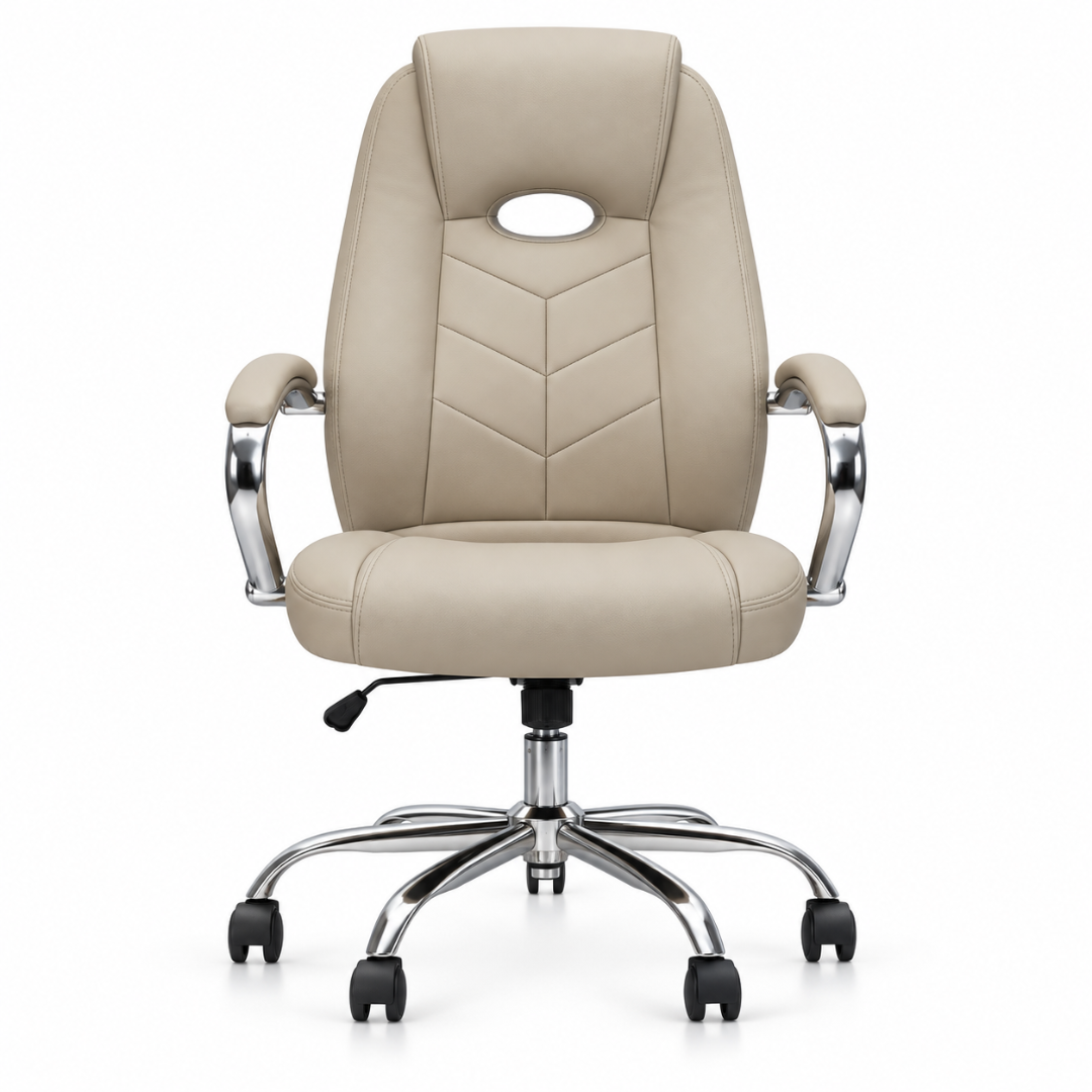 Wooden Twist Arvella Beige Leatherette Executive Office Chair – front view