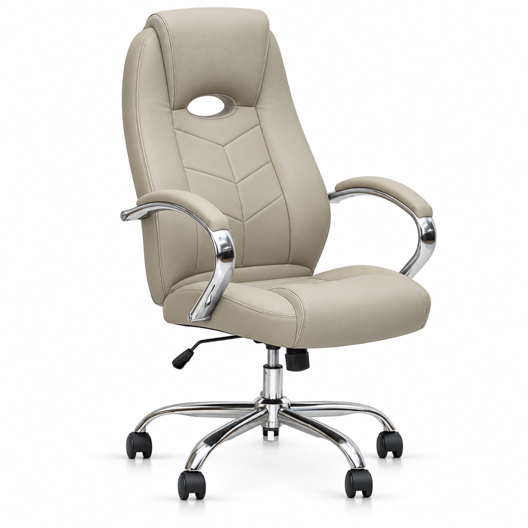 Wooden Twist Arvella Beige Leatherette Executive Office Chair – front angle