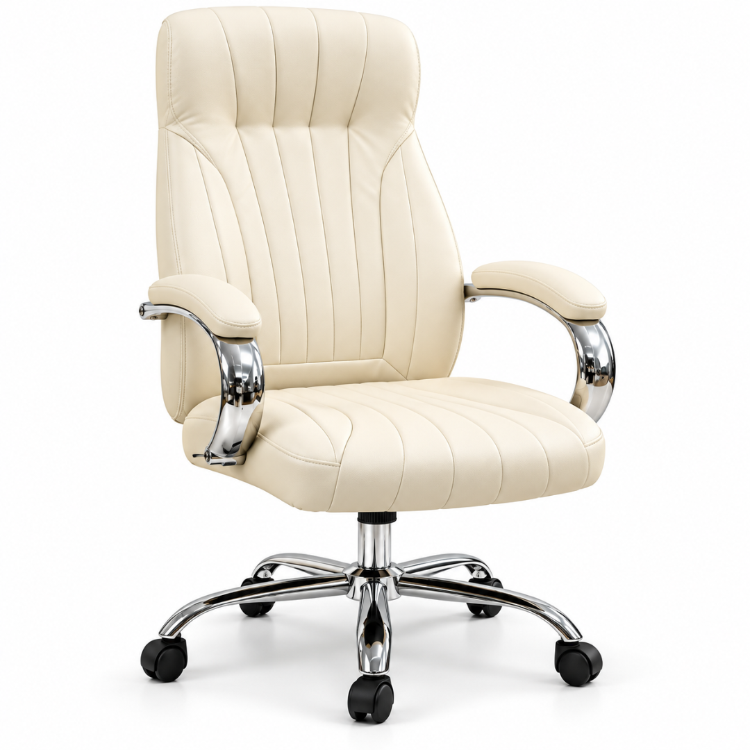 Wooden Twist Ivora Cream Leatherette Executive Office Chair – front angle