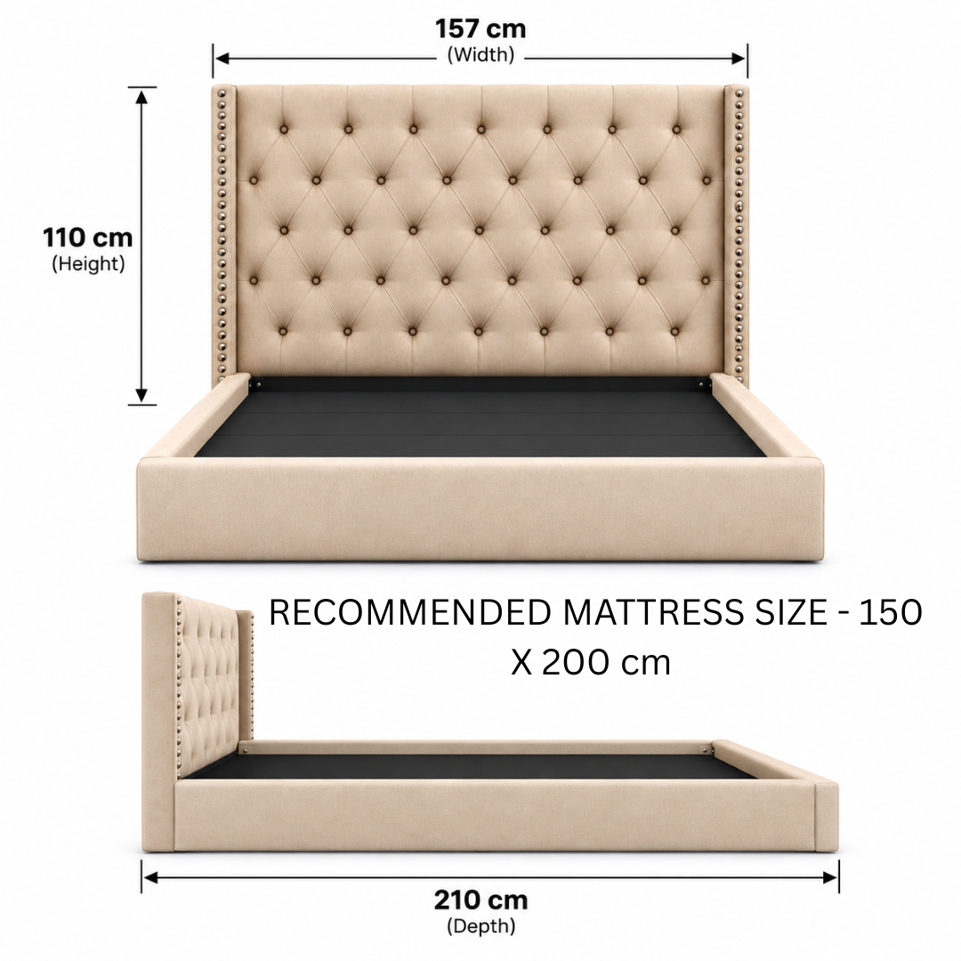 Wooden Twist Holland Wingback Tufted Velvet Bed Golden – Queen 150 dimensions 157 x 210 x 110 cm