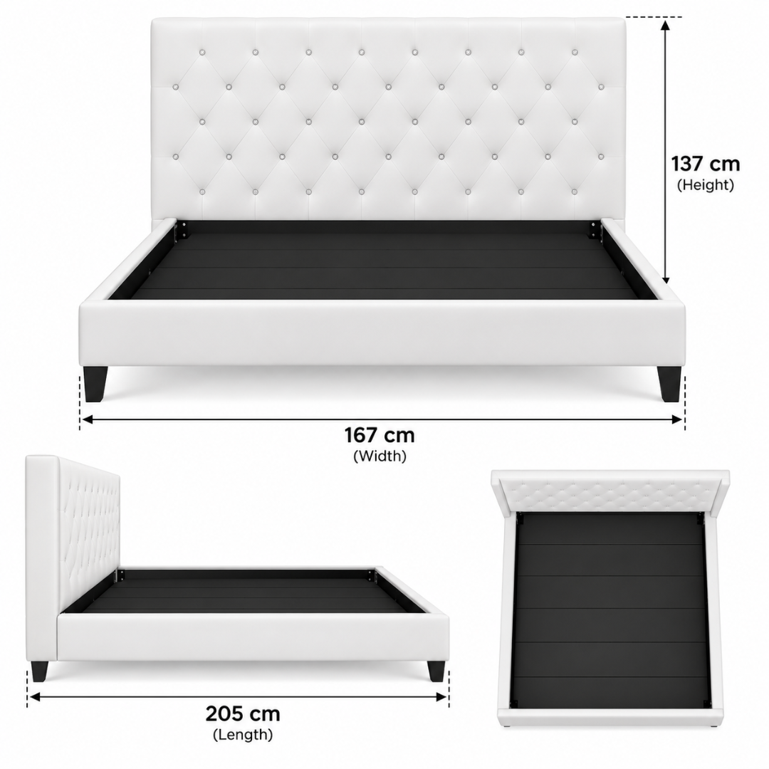 Wooden Twist Crystal Tufted Wingback Bed White – Queen 160 x 200 cm dimensions