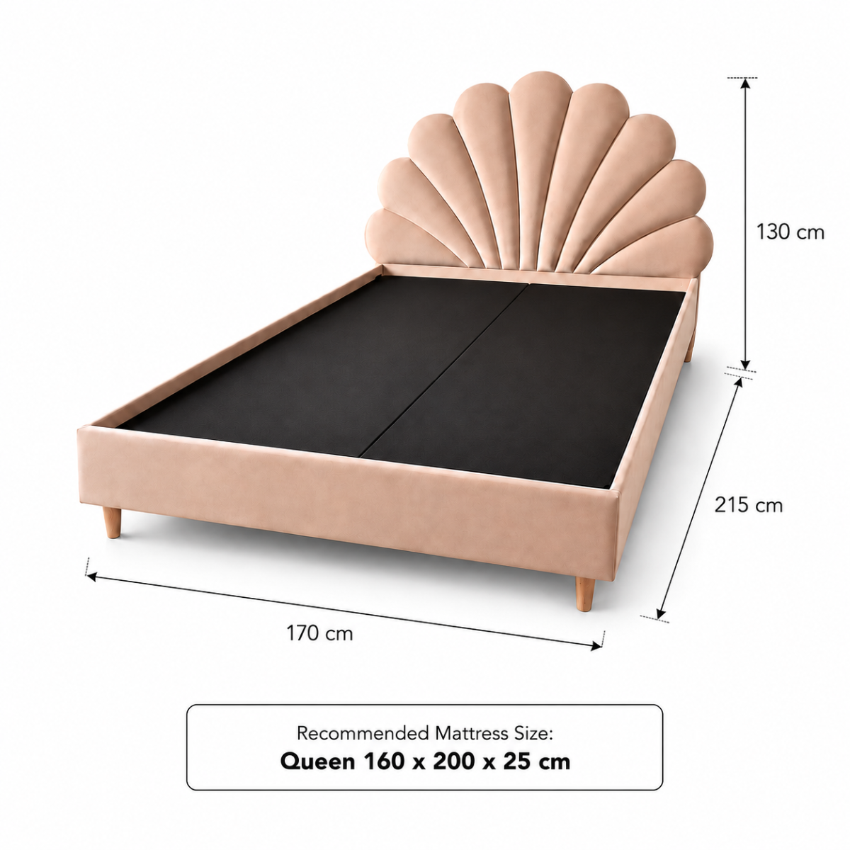 Wooden Twist Dazzling Modern Glam Velvet Bed - Queen 160x200cm dimensions