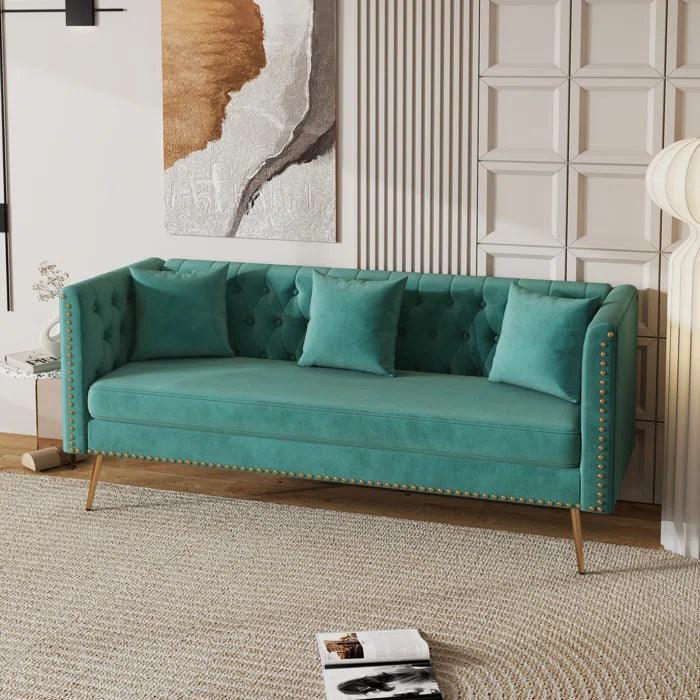 Velvet Modern Sofa - Golden Legs