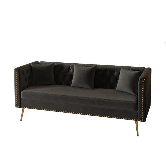 Tufted Detailing and Gold Accents - Wooden Twist Sofa