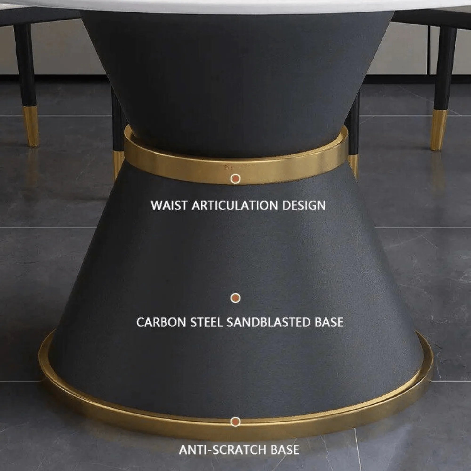 Close-up view of the dual rotatable top on a modern dining table