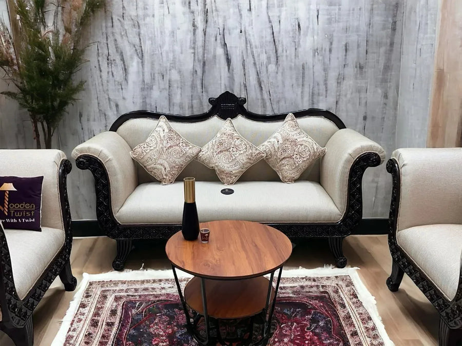 Solid Teak Wood with Jute Fabric Upholstery