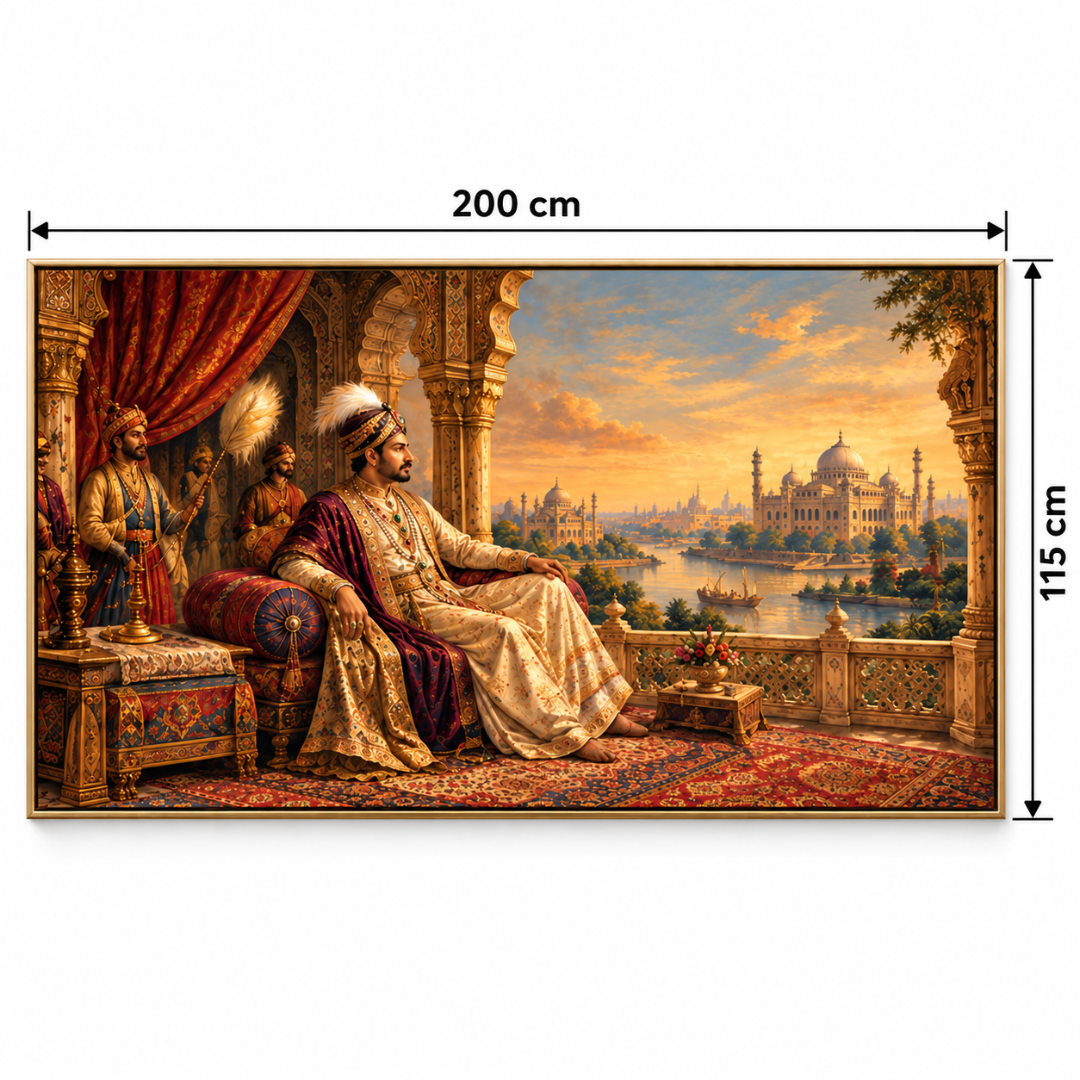Wooden Twist Royal Maharaja golden framed canvas wall art – dimensions 200 x 115 cm