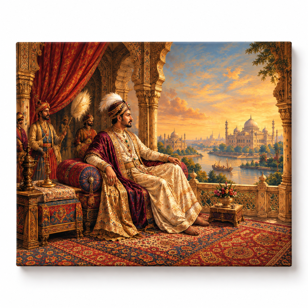 Wooden Twist Royal Maharaja frameless canvas painting – angled view on white background