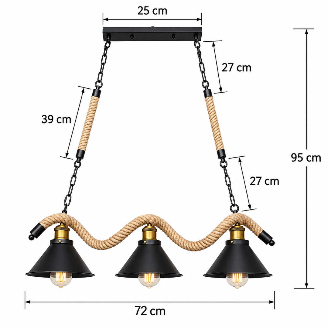 Wooden Twist rope island chandelier – dimensions 72 cm wide x 95 cm high, 25 cm ceiling bar