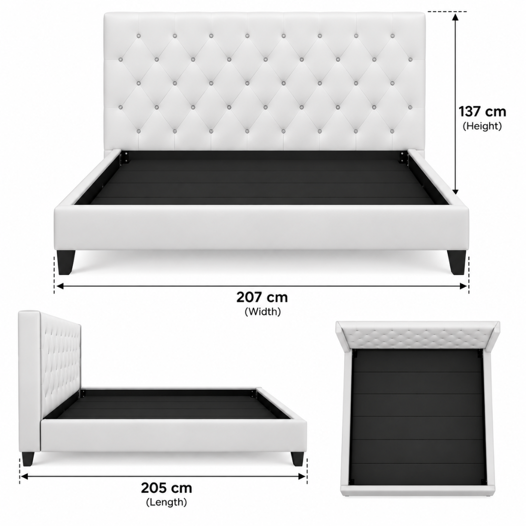 Wooden Twist Crystal Tufted Wingback Bed White – Super King 200 x 200 cm dimensions