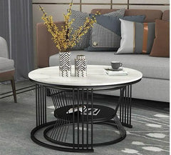 Wooden Twist Modern Contemporary Stainless Steel Base Marble Top Nesting Coffee Table ( Set of 2 ) - Wooden Twist UAE