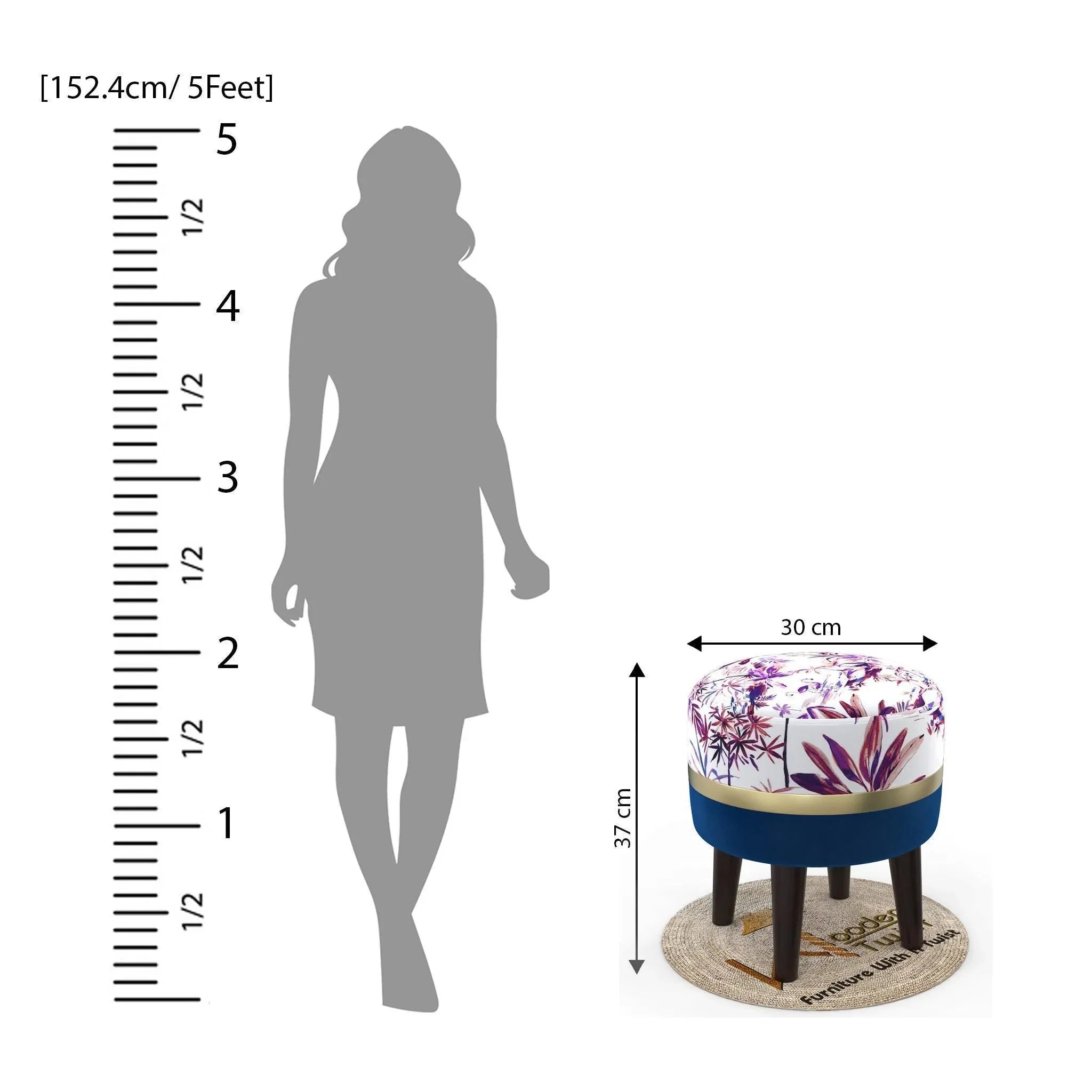 Wooden Twist Blush Puffy Ottoman Stool For Living Room ( Purple & Blue ) - Wooden Twist UAE