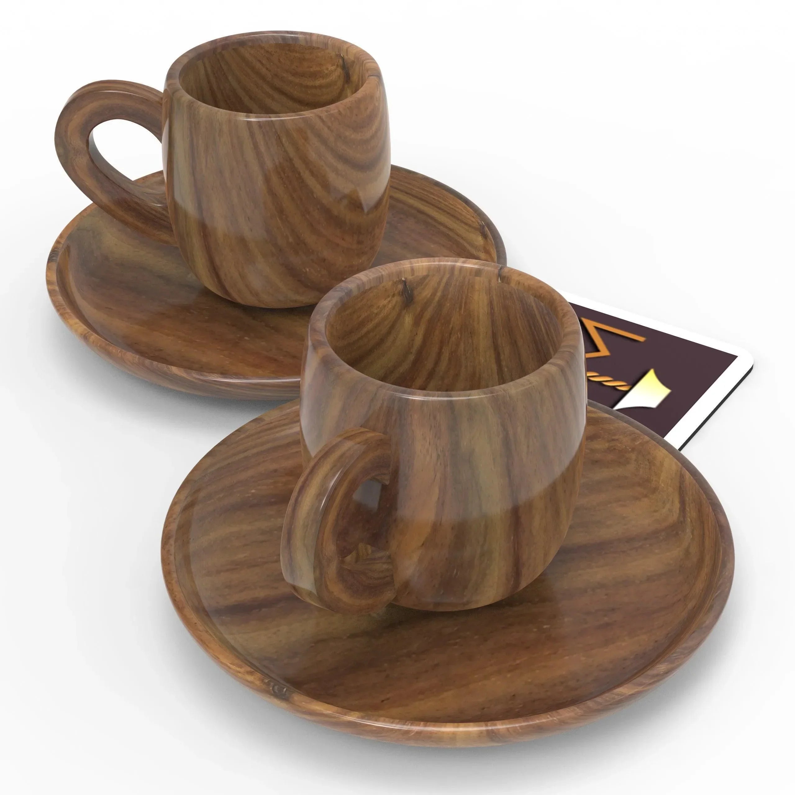 Sheesham Wood Exquisite Cup & Saucer (Set of 2) - Wooden Twist UAE