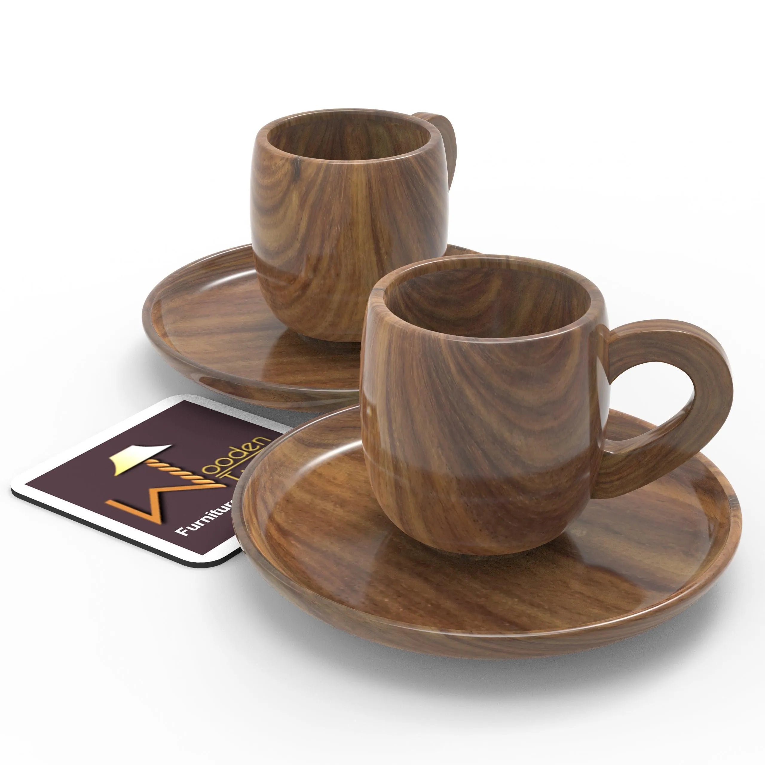 Sheesham Wood Exquisite Cup & Saucer (Set of 2) - Wooden Twist UAE