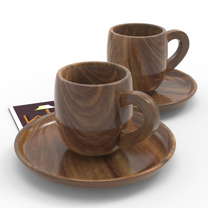 Sheesham Wood Exquisite Cup & Saucer (Set of 2)