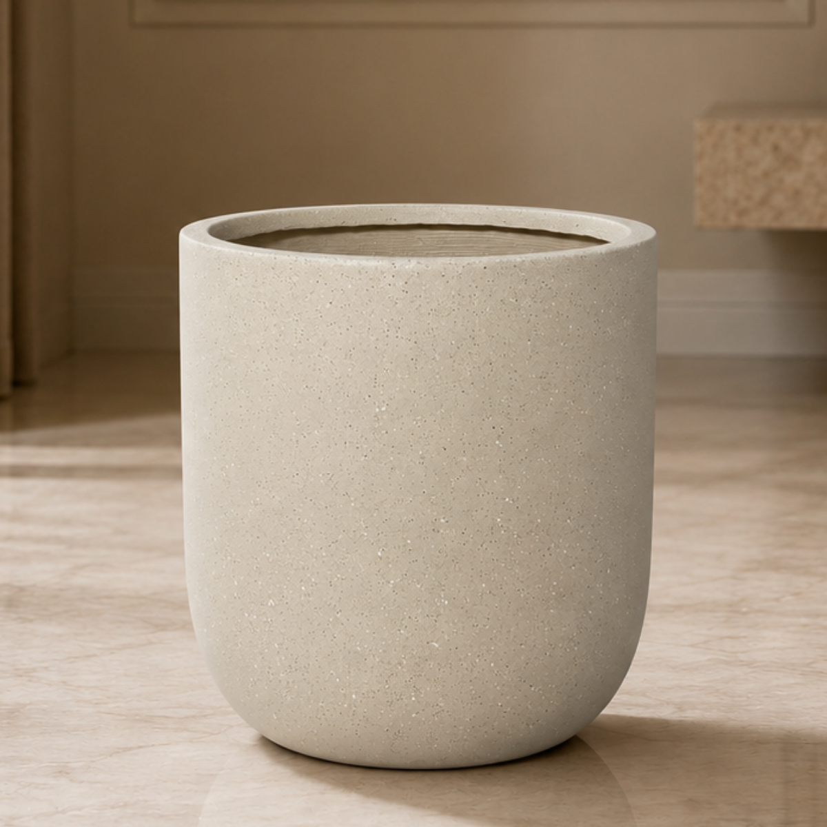 Small Off-White Speckled Stone Texture Fiberglass Pot – Wooden Twist UAE
