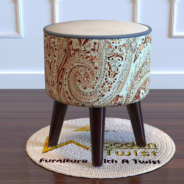 Wooden Twist Rope Puffy Ottoman Stool For Living Room ( Cream & Brown ) - Wooden Twist UAE