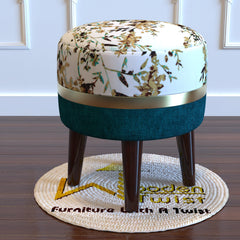 Wooden Twist Relish Puffy Ottoman Stool For Living Room ( Mustard & Green ) - Wooden Twist UAE