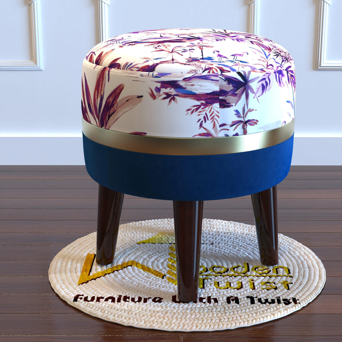 Wooden Twist Blush Puffy Ottoman Stool For Living Room ( Purple & Blue ) - Wooden Twist UAE