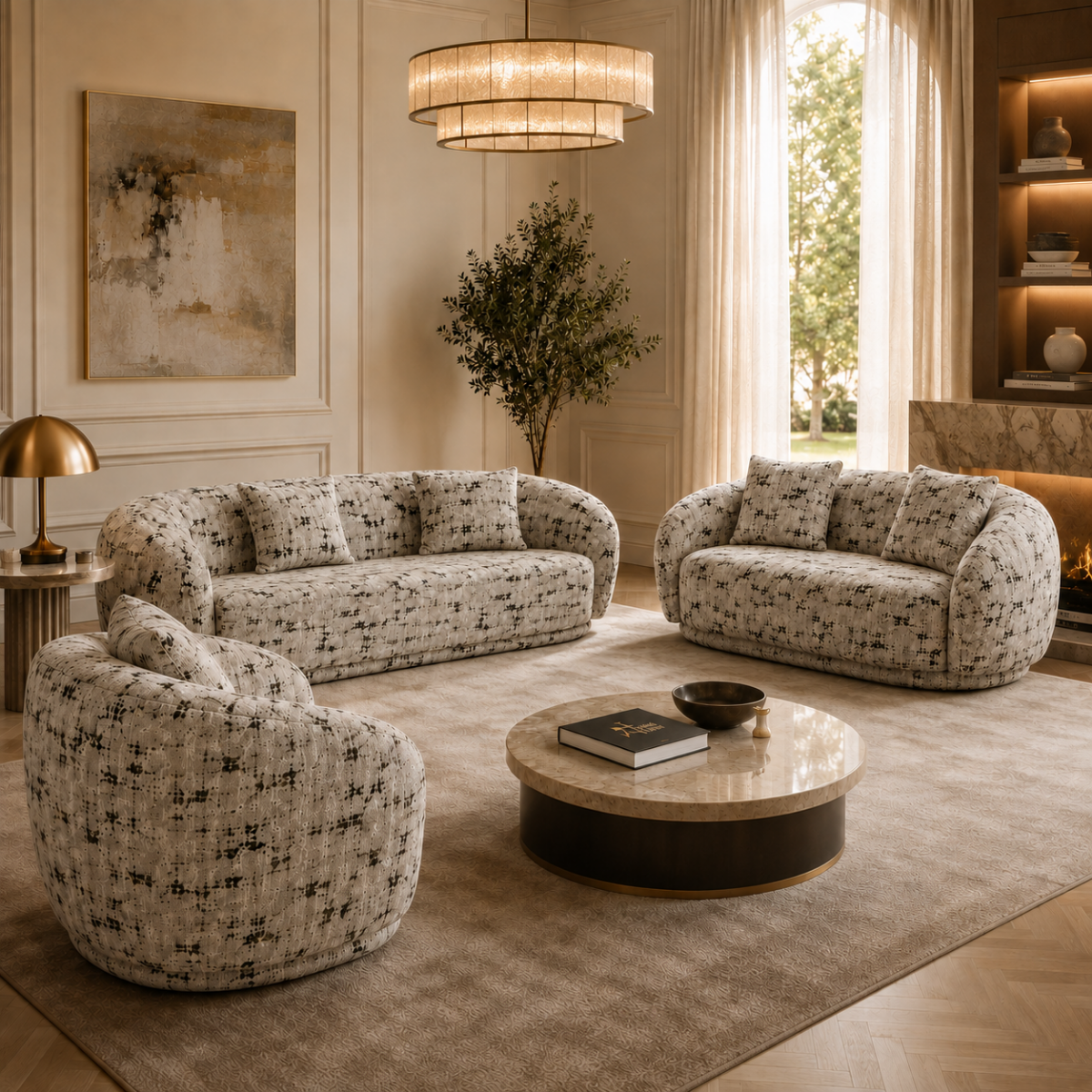 Wooden Twist Snug Modern Curved Sofa 3+2+1 Seater Set, living room lifestyle view