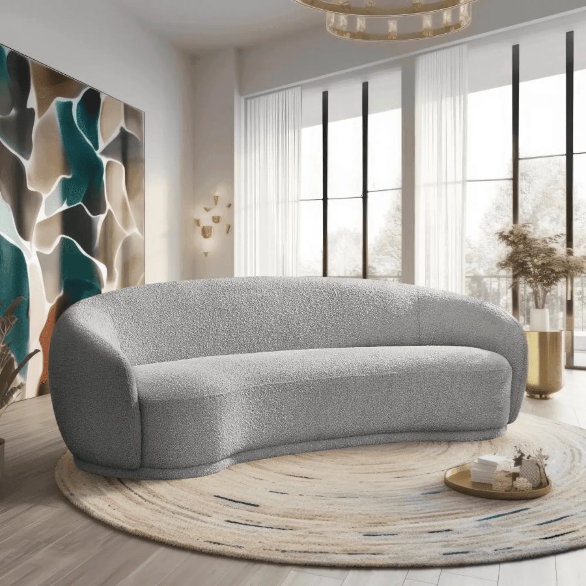 Grey boucle sofa