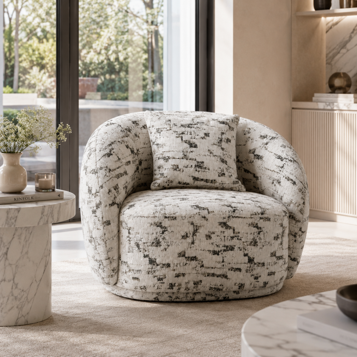 Wooden Twist Snug Modern Curved Sofa Single Seater, product view