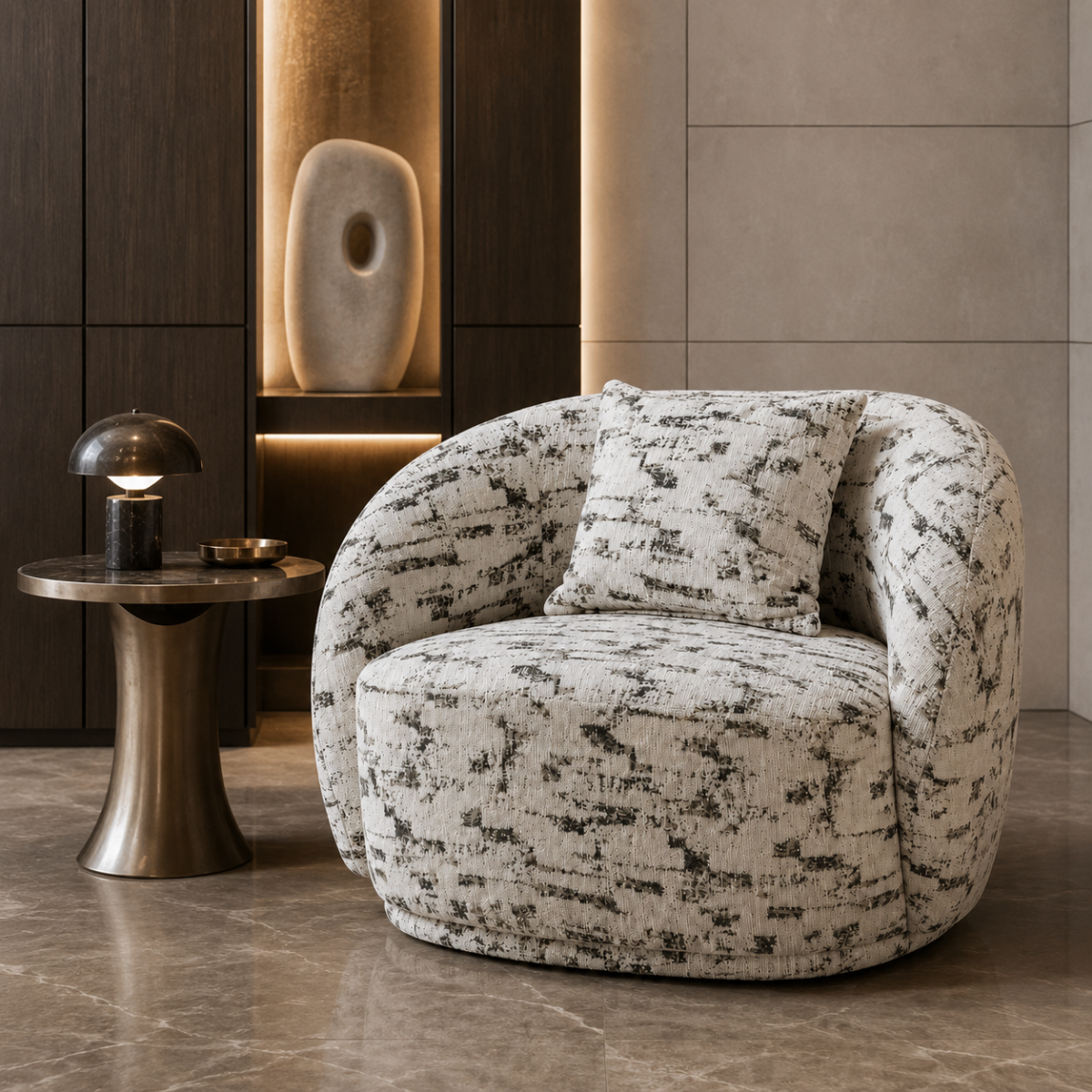 Wooden Twist Snug Modern Curved Sofa Single Seater, product view